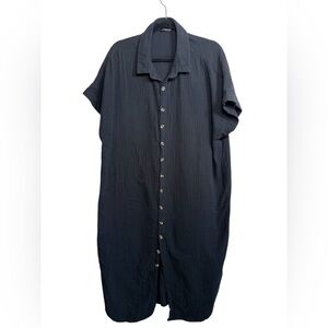 Dokotoo Black Gauze Shirt Dress 2XL Oversized Button Front Tunic Boho Summer